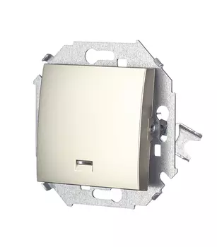 1591104-034 Выключатель одноклавишный с подсветкой, 16А 250В, винтовой зажим, шампань Simon 15