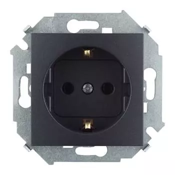 1591443-038 Розетка с заземлением Schuko со шторками, 16А 250В, винтовой зажим, графит Simon 15