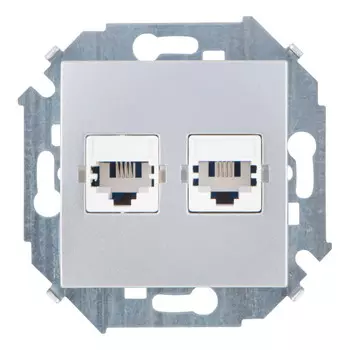 1591589-033 Розетка телефонная двойная RJ11, винтовой зажим, алюминий Simon 15