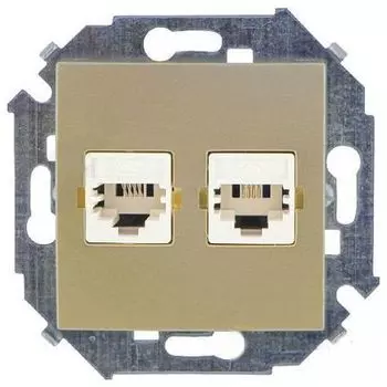 1591589-034 Розетка телефонная двойная RJ11, винтовой зажим, шампань Simon 15