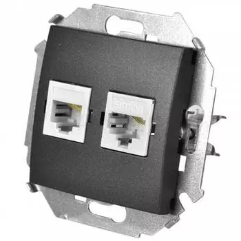 1591589-038 Розетка телефонная двойная RJ11, винтовой зажим, графит Simon 15