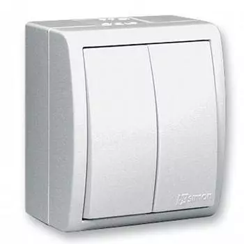 1594399-030 Выключатель двухклавишный с подсветкой, IP54, 10А 250В, винтовой зажим, S15 Aqua, белый Simon 15 Aqua