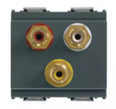 16333 Розетка с тремя rca коннекторами на 2 модуля, серая Vimar Idea