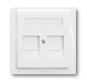 1753-0-8667 (1800-74), Плата центральная (накладка) для коммуникационных розеток с суппортами 1810, 1812, 1814, 1816 и 1818, с полем для надписи, серия impuls, цвет альпийский белый, ABB