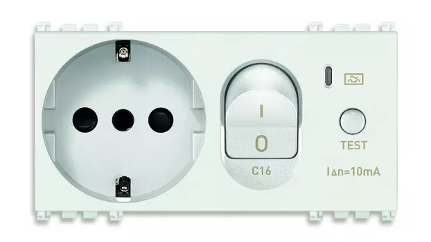 19286.B Розетка p30 взаимоблокируемая+диф.автомат c16, белая Vimar Arke