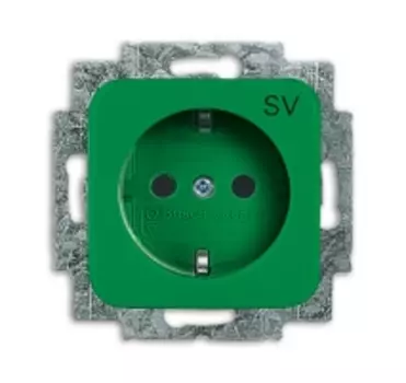 2011-0-2225 (20 EUC-13-212-102), Розетка SCHUKO 16А 250В, серия Busch-Duro 2000 SI зеленая (центральная плата и суппорт), ABB