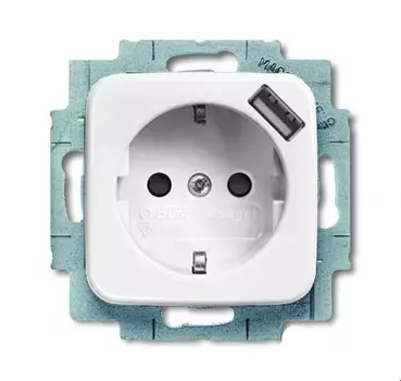 2011-0-6175 (20 EUCBUSB-214-500), Розетка Schuko с устройством зарядным USB, 20 EUCBUSB-214-500, Reflex альпийский белый, 16А, 700 мА, электронная защита от перегрузк и КЗ, безвинтовые клеммы, защитные шторки,, ABB