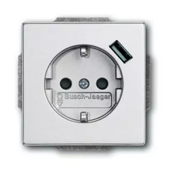 2011-0-6178 (20 EUCBUSB-83-500), Розетка Schuko с устройством зарядным USB, 20 EUCBUSB-83-500, Future алюминий, 16А, 700 мА, электронная защита от перегрузки и КЗ, безвинтовые клеммы, защитные шторки,, ABB