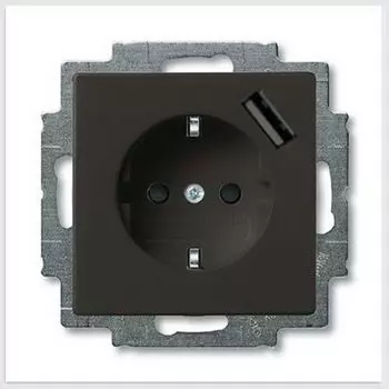 2011-0-6195 (20 EUCBUSB-95-507), Розетка Schuko с устройством зарядным USB, 20 EUCBUSB-95-500, Basic55 chateau-чёрный, 16А, 700 мА, электронная защита от перегрузки КЗ, безвинтовые клеммы, защитные шторки,, ABB