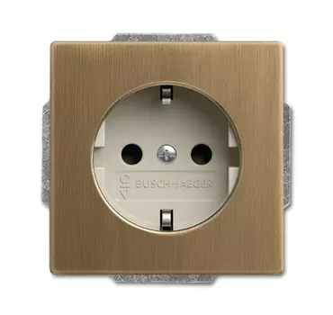 2011-0-6245 (23 EUCKS-848-507), Розетка SCHUKO 16А 250В с защитными шторками, винтовые клеммы, серия Династия, Латунь античная, белая роспись, ABB