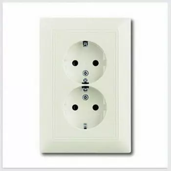 2014-0-1478 (20-02 EUJ-96-5), Розетка SCHUKO 16А 250В, двойная, серия Basic 55, цвет chalet-white, ABB