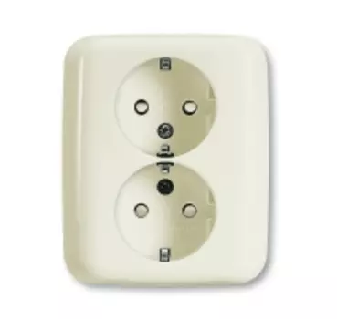 2021-0-0335 (20-02 EUJKS-212), Розетка SCHUKO 16А 250В, двойная, со шторками, серия Busch-Duro 2000 SI, цвет слоновая кость, ABB