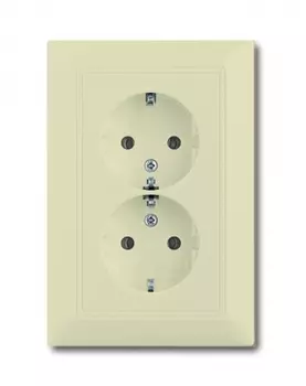2021-0-0379 (20-02 EUJKS-92-507), Розетка SCHUKO 16А 250В, двойная, с защитными шторками, серия Basic 55, слоновая кость, ABB