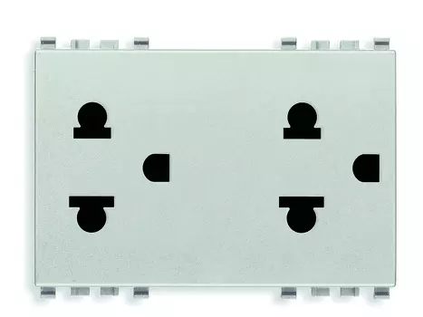 20249.N Две розетки sicury 2p+t 16a usa+eu, серебро матовое Vimar Eikon