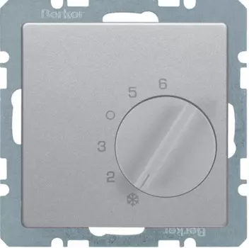 20266084 Регулятор температуры помещения с переключающим контактом и центральной панелью, Q.1/Q.3, цвет: алюминиевый, с эффектом бархата Berker