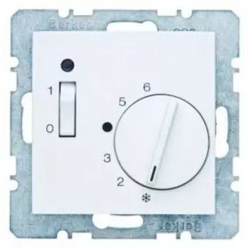 20301909 Регулятор температуры помещения с размыкающим контактом, центральной панелью, одноклавишным выключателем и светодиодом цвет: полярная белизна, матовый S.1/B.1/B.3/B.7 Glas Berker