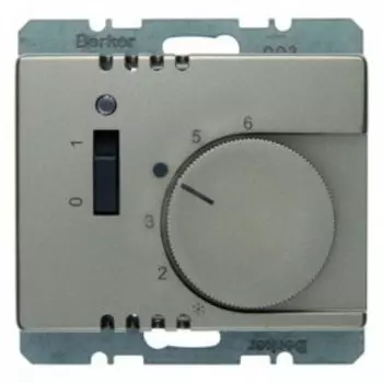20319011 Регулятор температуры помещения 24 В с размыкающим контактом, центральной панелью, одноклавишным выключателем и светодиодом цвет: светло-бронзовый, лак Arsys Berker