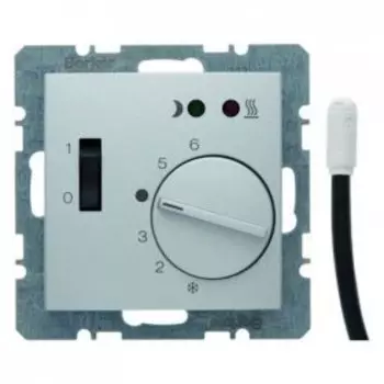 20341404 Регулятор температуры помещения пола с замыкающим контактом, с центральной панелью и светодиодом цвет: алюминий, матовый B.1/B.7 Glas Berker