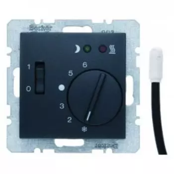 20341606 Регулятор температуры помещения пола с замыкающим контактом, с центральной панелью и светодиодом цвет: антрацит, матовый B.1/B.3/B.7 Glas Berker
