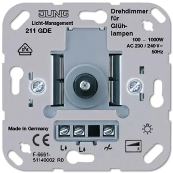 211GDE Светорегулятор поворотно-нажимной 100-1000 Вт для л/н Jung