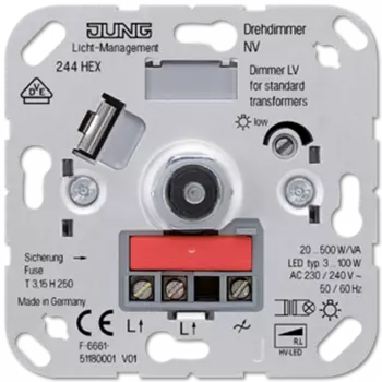 244HEX Светорегулятор поворотно-нажимной 20-500 Вт/ВАдля л/н,и обмоточных трансформаторов Jung