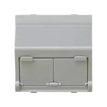 27086-37 Адаптер со шторками на 2 коннектора AMP (UTP, FTP), SYSTYMAX (RJ12, UTP), широкий модуль, Simon 27, серый