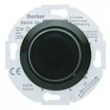 283411 Универсальный поворотный диммер с "Soft"-регулировкой, центральной панелью цвет: черный, с блеском серия 1930, Glasserie, Palazzo Berker