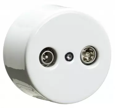 33714172 Розетка ТV/FM/SAT 2 гнезда типа B проходная накладной монтаж, белый фарфор Fontini DO