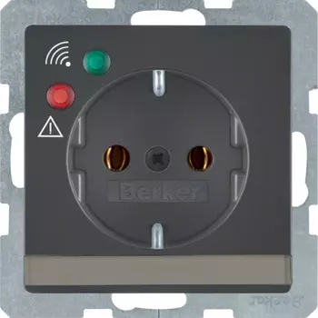 41086086 Розетка SCHUKO с защитой от перенапряжения и полем для надписи, Q,1/Q.3, цвет: антрацитовый, с эффектом бархата Berker