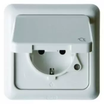 471809 Штепсельная розетка SCHUKO с откидной крышкой и рамкой цвет: полярная белизна, с блеском Влагозащищенный скрытый монтаж IP44 Berker
