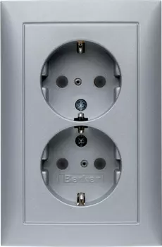 47299939 Двойная штепсельная розетка SCHUKO, цельная цвет: алюминий, матовый S.1 Berker