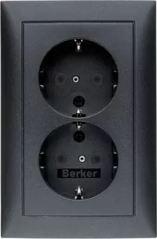 47299949 Двойная штепсельная розетка SCHUKO, цельная цвет: антрацит, матовый S.1 Berker
