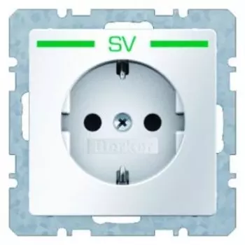 47436039 Штепсельная розетка SCHUKO с оттиском цвет: полярная белизна, с эффектом бархата с оттиском "SV", цвет: зеленый, Q.1 Berker