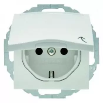 47468989 Штепсельная розетка SCHUKO с откидной крышкой и полем для надписи цвет: полярная белизна, с блеском S.1/B.3/B.7 Glas Berker