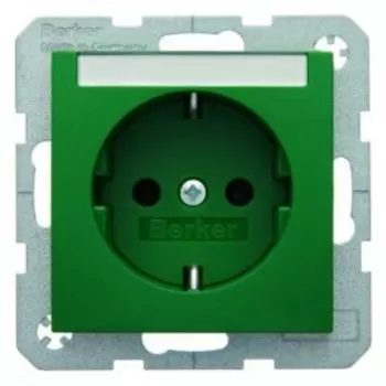 47501903 Штепсельная розетка SCHUKO с полем для надписей цвет: зеленый, матовый S.1/B.1/B.3/B.7 Glas Berker