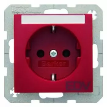 47501915 Штепсельная розетка SCHUKO с символом и полем для надписи цвет: красный, матовый S.1/B.1/B.3/B.7 Glas Berker