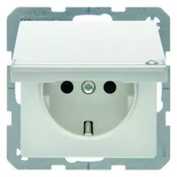 47526089 Штепсельная розетка SCHUKO с откидной крышкой и полем для надписи и с повышенной защитой от детей цвет: полярная белизна, с эффектом бархата с оттиском, Q.1 Berker