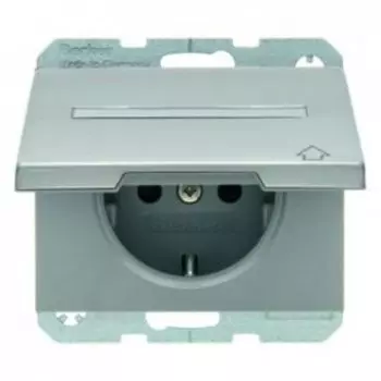 47527104 Штепсельная розетка SCHUKO с откидной крышкой и полем для надписи цвет: нержавеющая сталь K.5 Berker