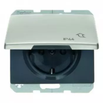 47581004 Штепсельная розетка SCHUKO с откидной крышкой цвет: нержавеющая сталь Arsys IP 44 Berker