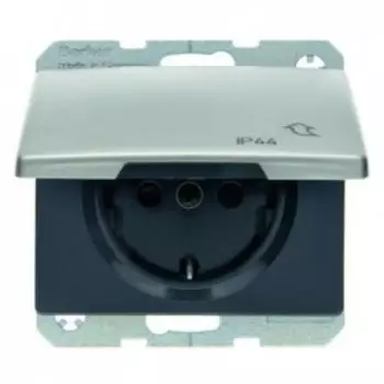 47583004 Штепсельная розетка SCHUKO с откидной крышкой цвет: нержавеющая сталь Arsys IP 44 Berker
