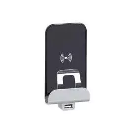 672637 Etika.Беспроводное зарядное устройство Qi 1А с дополнительным разьемом USB A 5В 2,4А. Цвет Антрацит Legrand