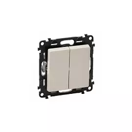 752505 Valena LIFE. Выключатель двухклавишный 10А 250В с лицевой панелью. Безвинтовые зажимы. Слоновая кость Legrand