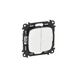 752705 Valena ALLURE. Выключатель двухклавишный 10А 250В с лицевой панелью. Безвинтовые зажимы. Белый Legrand
