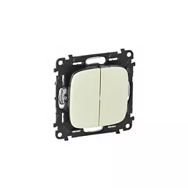 752805 Valena ALLURE. Выключатель двухклавишный 10А 250В с лицевой панелью. Безвинтовые зажимы. Слоновая кость Legrand