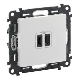 753107 Valena LIFE. Зарядное устройство с двумя USB-разъёмами тип C-тип С 240В/5В 3000мА.С лицевой панелью. Цвет Белый. Legrand