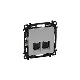 753339 Valena LIFE. Телефонная розетка RJ11 двойная. С лицевой панелью. Алюминий Legrand