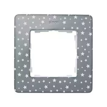 8200610-223 Рамка декоративная, 1 пост, Simon 82 Detail Original, серый в белые звёзды-белый