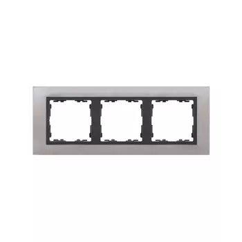 82837-37 Рамка декоративная, 3 поста, Simon 82 Nature, Металл, нержавеющая сталь-графит