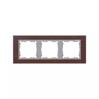 82937-65 Рамка декоративная, 3 поста, Simon 82 Nature, Дерево, венге-алюминий