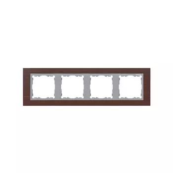 82947-65 Рамка декоративная, 4 поста, Simon 82 Nature, Дерево, венге-алюминий